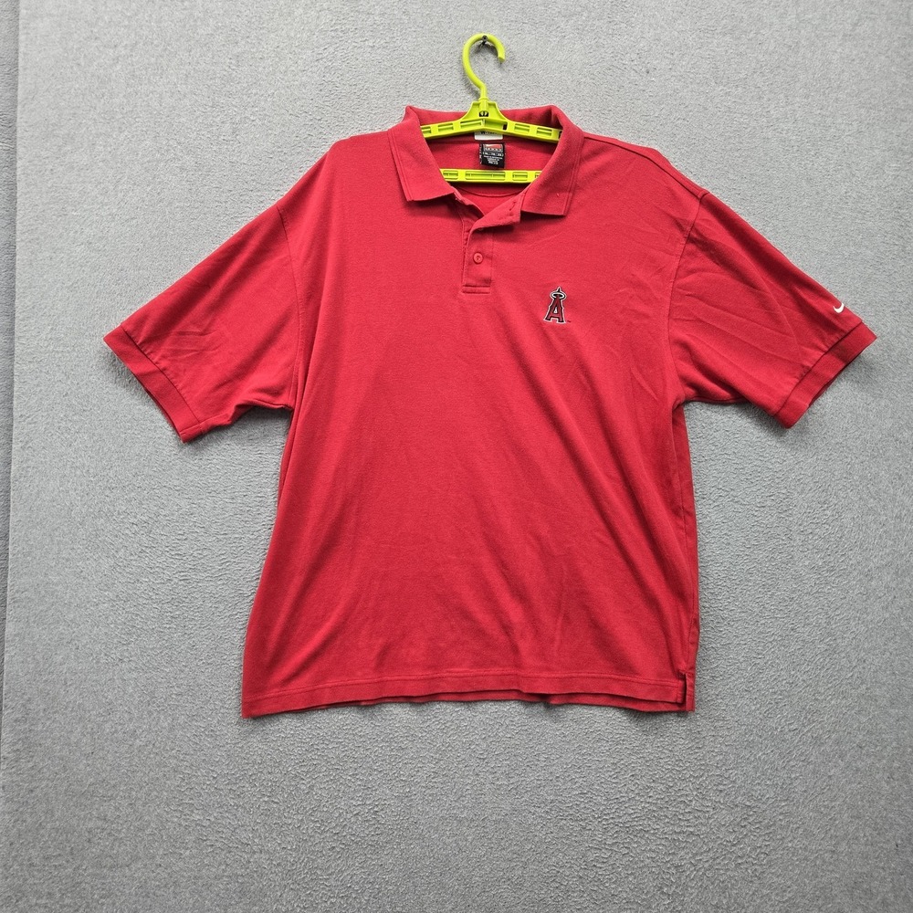 VINTAGE Los Angeles Angels Men Polo XL Red Embroidered Nike Swoosh Logo Collar